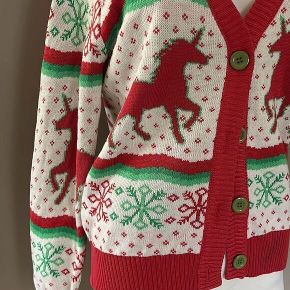 Tipsy Elves Unicorn Christmas Sweater Cardigan Medium - Picture 3 of 8